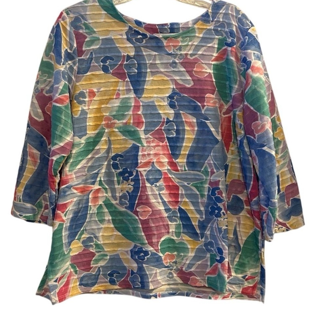 Alfred Dunner Women's Multicolor Abstract Print V-Neck Blouse Size M